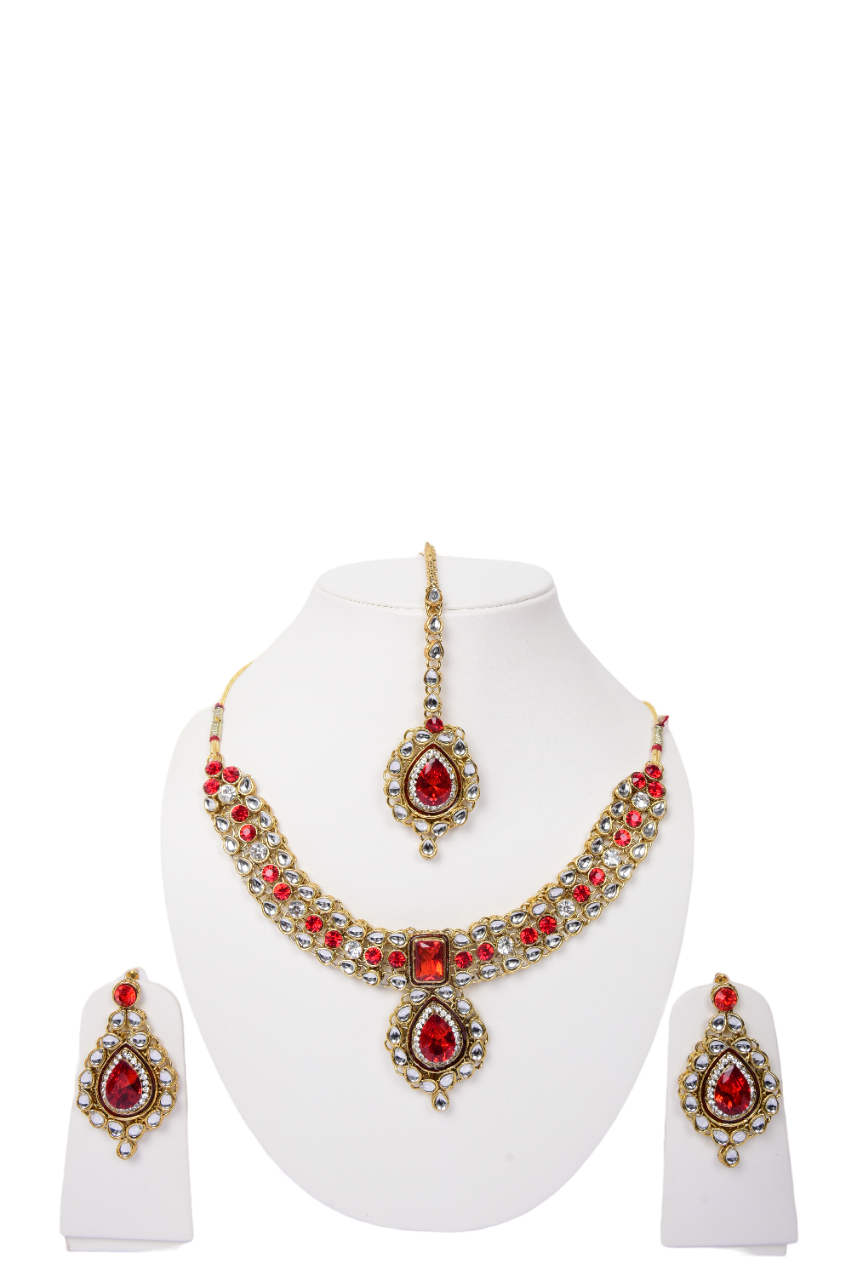 Namokriti Stunning Red and white  Kundan Necklace Set – Ethnic Wedding Jewelry